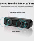 USB Computer Speaker Bar With Stereo Sound And Enhanced Bass, featuring dual 3W high-excursion drivers and passive radiator