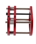 Top Shelf Router Lift Base For Serious Woodworkers Aluminum Alloy Frame in red with smooth crank adjustment and 4 jaw clamp.