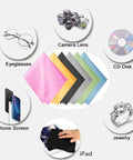 Glass cleaning cloths set: 12-pc microfiber multicolor for eyeglasses, phones, and screens