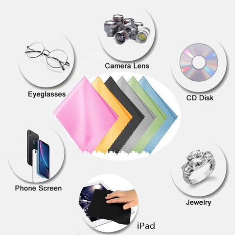 Glass cleaning cloths set: 12-pc microfiber multicolor for eyeglasses, phones, and screens