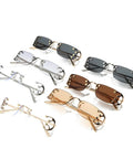 Totally Chic Rimless Women Sunglasses With Dope Silver Metal Frames Featuring Clean Lightweight Rectangle Shades That Bring Major Summer Vibes To Any Fit in various colors.