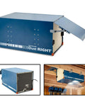 Compact Ceiling Air Filtration Unit With Heavy Duty Triple Stage Filters For Tight Garages And Low Ceilings, blue design, open flap