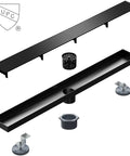 32 Inch Linear Shower Drain With Removable Wedge Wire Grate Matte Black 304 Stainless Steel Rectangle Floor Drain For Bathroom Cupc Certified Hair Strainer No Clog Easy Clean High Flow 50 To 60 Liters Per Minute With V Shaped Slope
