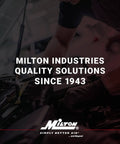 Person working on machinery with Milton Industries logo and text 'Quality Solutions Since 1943' in black and white.