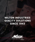 Milton Industries branding showcasing trusted air solutions since 1943 with blurred mechanic working in the background.