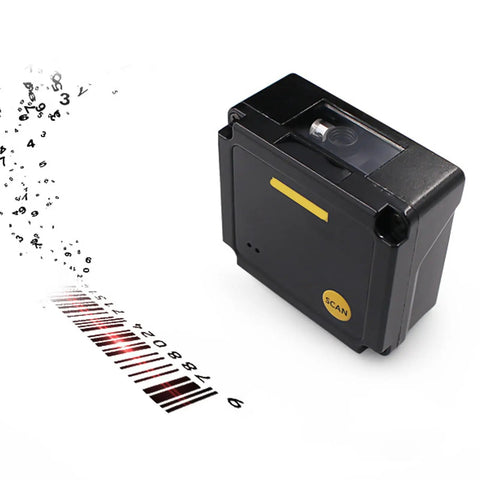 Hands Free Embedded Fixed Mount Barcode Scanner For Auto Scan And Real Time Data Capture, image of scanner with numbers and barcode.