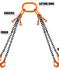 4 Leg Chain Sling For Lifting 1 Inch Chain With Hooks Heavy Duty 11 Ton 10 Foot Per Leg Rigging Kit featuring hooks and chain