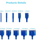 Ten Piece Diamond Hole Saw Kit for Ceramic, Marble, Granite and Glass with sizes ranging 6 to 50mm, detailed view.