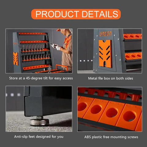 8 Row Large Capacity CNC Tool Holder Rack And Storage Cabinet And Storage System for workshop with metal side boxes and anti-slip feet