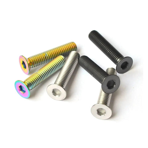 Bombproof Grade Five Titanium Alloy Bicycle Headset Top Cap Bolt M6x30 multi-colored and black screws for bike upgrades.