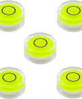 5Pcs Small Circular Bubble Levels with Double Sided Adhesive in bright yellow, compact design, perfect for tight spaces.