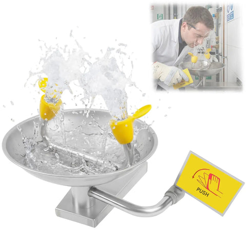 Wall Mount Eyewash Station With Double Nozzles 304 Stainless Steel Emergency Eyewash Unit Indoor Outdoor Use Must Have Eyewash Kit With Filtered Water Flow For Fast Comfortable Rinsing In High Risk Workplaces, installed.