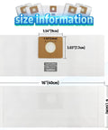 Heavy Duty Five Pack Shop Vacuum Bags Compatible With One Five Gallon Wet Dry Cleaners Replacing Part Nine Zero Six Six Seven size specifications with measurements.