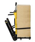 Heavy Duty Electric Stair Climber Hand Truck That Crushes 441 Lbs Loads With Ease, features large cardboard box attached.