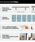 Diagram showing 4 steps to install Brushed Nickel Modern Arched Cabinet And Drawer Pull Handle For Kitchen And Bath.