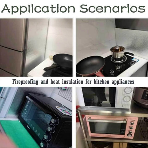 Magnetic Heat Shield Board for Fridge and Stove Heat Protector fireproof panels installed in kitchen appliance scenarios.