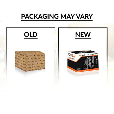 Comparison of old and new packaging for 145 Amp 12V Heavy Duty Alternator For Chevy Silverado 1500 2005 2006.