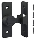Front view of black 90 Degree Zinc Alloy Barn Door Lock Latch, Heavy Duty Security Lock For Bathroom Garage Bedroom And Cabinet with screws.