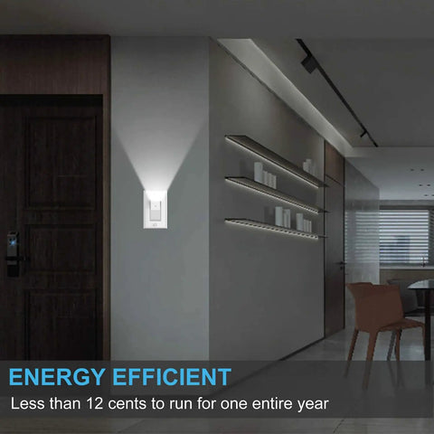 10 Pack Light Switch With LED Night Light And Auto On Off Sensor, 15 Amp Rocker Single Pole Wall Switch in a dim hallway.