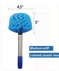 Stainless Steel Pole Cobweb Duster With 4Ft Extendable Reach And Medium Stiff Bristles for cleaning walls, beams, and shelves.