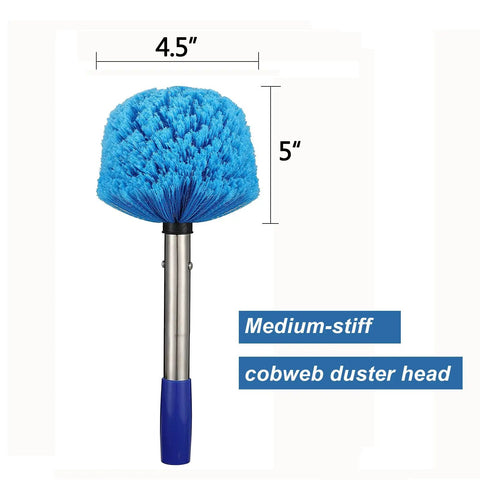 Stainless Steel Pole Cobweb Duster With 4Ft Extendable Reach And Medium Stiff Bristles for cleaning walls, beams, and shelves.