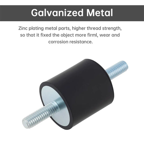 Four Pack M6 Rubber Isolator Mounts With Double Ended Studs 25x25mm Cylindrical Anti Vibration Dampers Galvanized Metal