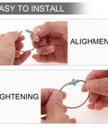 Hands aligning and tightening Stainless Steel Wire Key Ring Cables 25 Pack, 4.6 Inch Loops For Travel Luggage Tags