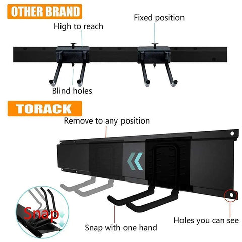 Comparison of Heavy Duty Steel Garage Wall Mount Tool Organizer With 8 Mixed Hooks Up To 800 Lbs, featuring adjustable hooks.