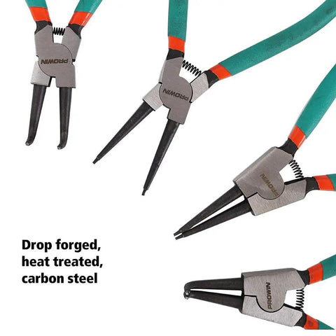 4-Piece Snap Ring Pliers Set, 7-Inch Internal And External Circlip Pliers With Straight And Bent Jaw, featured in various angles