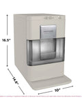 Cream Countertop Nugget Ice Maker With Visible Window And Sleek Touchscreen, measuring 16.5" H x 10" W, sleek design.