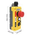 Industrial IP68 Waterproof Two Key Push Button Switch For Crane Hoist Remote Control With Emergency Stop Heavy Duty Pendant Control Station With Rugged Metal Shell And 2 Key Design For Quick Safe Operation, 141mm