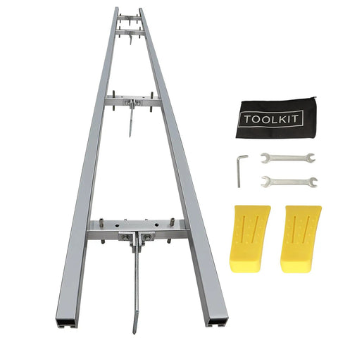 Nine Foot Chainsaw Mill With Aluminum Rail Guide System For Portable Log Milling Lightweight DIY Saw Mill Stand Quick Assembly Stable Nine Foot Rails For Accurate Rough Cuts, shown with toolkit and accessories