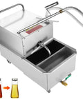 Ditch The Greasy Gunk With This Badass Commercial Deep Fryer Filter Machine, stainless steel with rotatable wheels and hose.