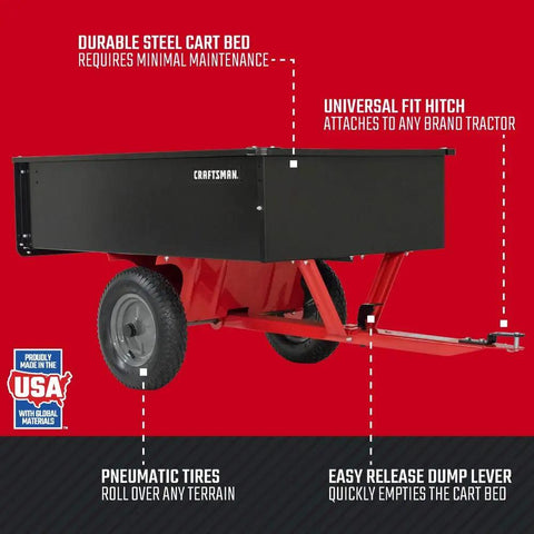 Image of the Workhorse Tow Behind Dump Cart With 750 Lb Capacity And Removable Tailgate For Yard Work, featuring a robust steel bed.