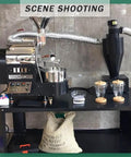 Big Batch Electric Coffee Roaster With Digital Timer And Non Stick Drum For Home Or Commercial Use To Craft Barista Grade Beans Without Any Tech Headaches Today, showcasing stainless steel components and clear view.