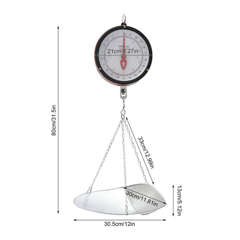 Double Sided Dial Hanging Scale 22 Lbs Mechanical Scale With Big Display Scoop And Chain Heavy Duty Iron Body Farm Grade For Farm Kitchen Food And Produce Great For Market Use And Home Kitchen Quick Weighing Of Produce