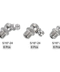 Nickel-Plated Steel Grease Fitting Set 18 Pcs Straight And Angled Nipples With 5/16-24 Thread Includes 90 Degree And 45 Degree