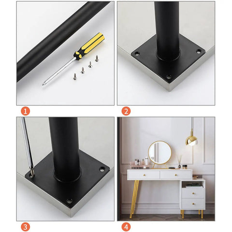 Heavy Duty Adjustable Table Legs Four Pack Rust Resistant Steel Support Feet For Couch Sofa Chair Rising Twenty Six Inches Tall To Elevate Your Setup With Rock Solid Stability And Quick Install installation process with tools and furniture leg.
