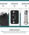 Interior Door Ball Catch Kit With Drive In Design And Adjustable Tension Concealed Dual Bearing Ball Catch System Self Embedding Black Finish 2 Pack components including ball catch, plate, and spring.