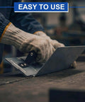 Person using 18 Inch Sheet Metal Folding Tool Steel Bender For Standing Seam Roofing Drip Edge HVAC Ducts And Roofing Panels Fabrication Heavy Duty Pro Grade Metalworking Tool For Pros on a workbench