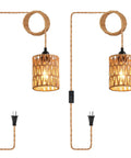 Plug And Play Pendant Light Hand Braided Natural Hemp Rope Hanging Lamp Industrial Farmhouse Style With Toggle Switch For Dining Room Kitchen, two pendant lights with woven hemp shade.