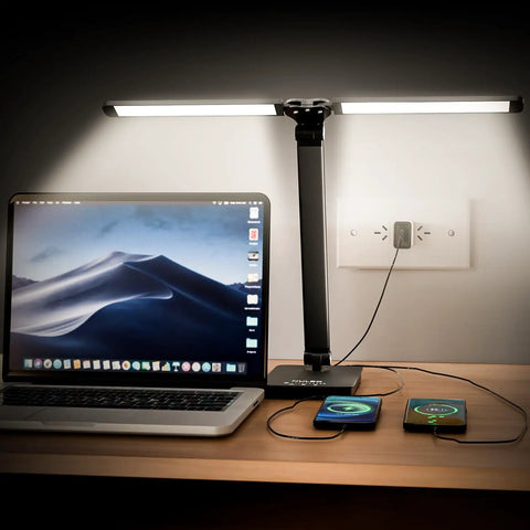 Led Desk Lamp For Home Office With USB Charging Port, Rotatable Aluminum Piano Lamp For Upright Piano in glossy black setup
