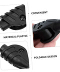 Close-up of black Camping Tent Pole Connector Joint Set Four Pieces For Quick Assembly And Easy Repair Keeps Tent Poles Stable In Wind DIY Tent Repair Kit For Campers And Hikers Ultra Reliable Pole Adapters showing plastic material and foldable design.