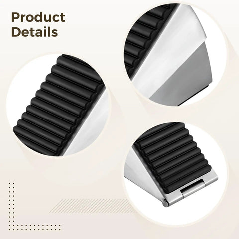 Close-up details of Pop Up Zinc Alloy Door Stopper Wedge with Anti Slip Ribbed Rubber Contact Surface and Adjustable Height