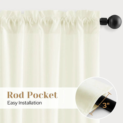 Privacy Sheer Curtains Set 52 By 96 Inches Two Panels Cream Ivory Lightweight Window Drapes featuring rod pocket installation