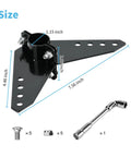 Steering Triangle For Newport NK-180S Kayak Motor Stainless Steel Construction Anti Rust Marine Steering Connector No Fuss Install 4 Adjustable Holes For Precise Rudder Pedal Control, displayed with dimensions and hardware components.