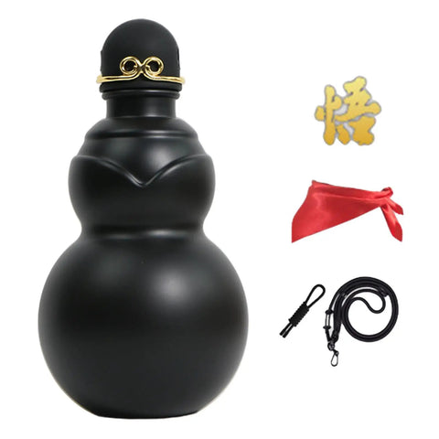 900ml Hydration Bottle With Gourd Inspired Shape For Hikers And Campers with accessories in black and red