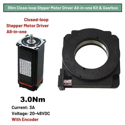 Heavy Duty Hollow Rotary Table Motor Drive Indexing Plate Gearbox Reducer Kit, 200mm size with encoder, ideal for precision indexing at 3Nm.
