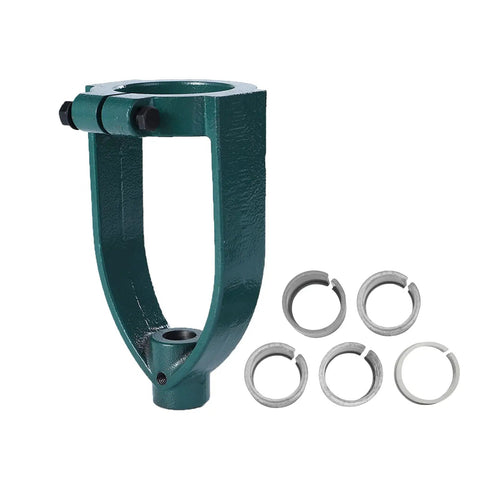 Mortising Attachment For Drill Press With Square Hole Hollow Chisel Set And Bench Locator, showing drill press adapter with rings