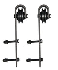 Two steel hangers for Bypass Sliding Door Set With 6.6 Ft Heavy Duty Steel Rails For 60 By 84 Inch Opening, shown with bolts.